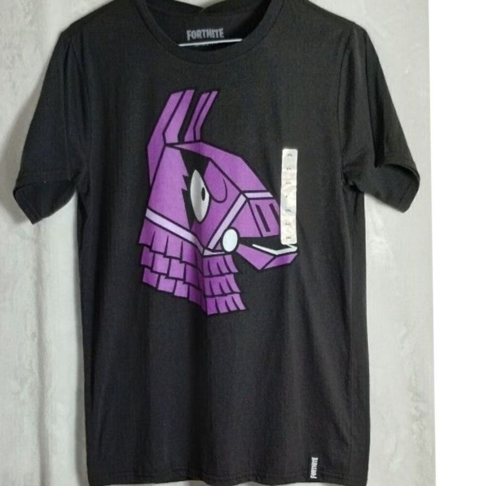 Fortnite Llama Gaming T-Shirt‎ Purple Graphic Black Cotton Casual Tee Size XXL